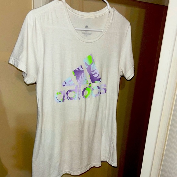 Adidas White and Purple Graphic Short Sleeve Tee - Picture 1 of 4